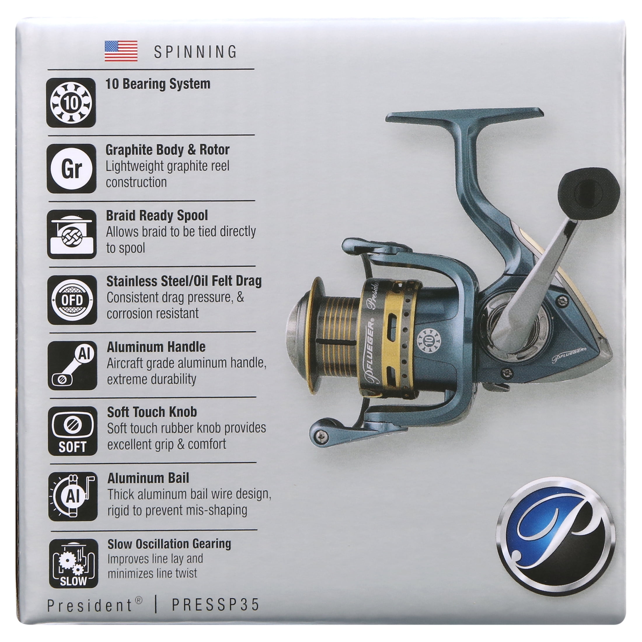  Customer reviews: Pflueger President Spinning Reel, Size 35  Fishing Reel, Right/Left Handle Position, Graphite Body and Rotor,  Corrosion-Resistant, Aluminum Spool, Front Drag System