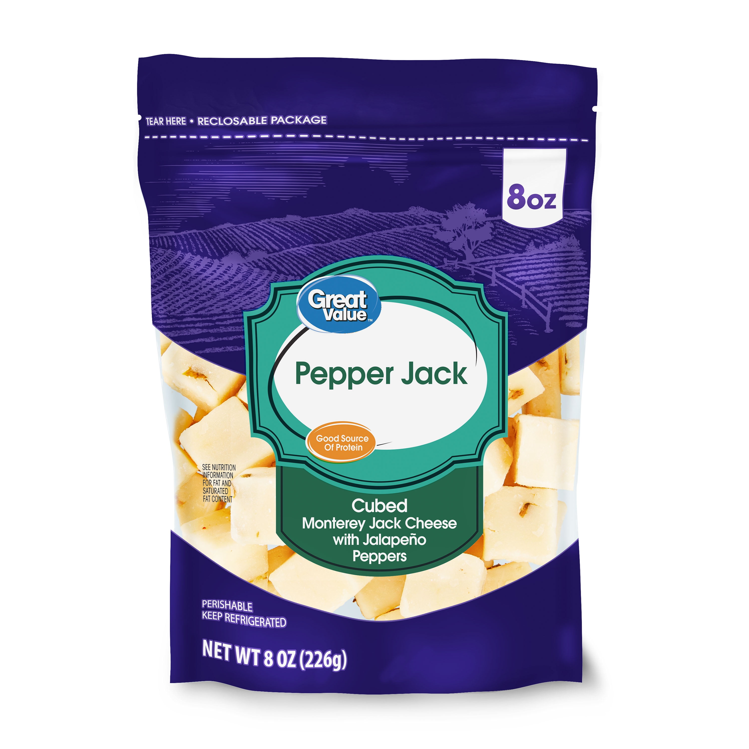 Great Value Cubed Pepper Jack Cheese, 8 oz