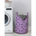 thumbnail image 3 of Cat Laundry Bag, Funky Romantic Pattern with Little Hearts Funny Jumping Black Cat Characters, Basket with Handles Drawstring Closure for Laundromats, 13" x 19", Lavender Pink Black, by Ambesonne, 3 of 4
