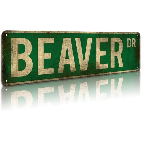 KooLL Street Sign Beaver Drive Retro Tin Sign Funny Road Sign Rustic Vintage Metal Sign Home Bar Yard Man Cave Wall Decor 4 x 16 INCH