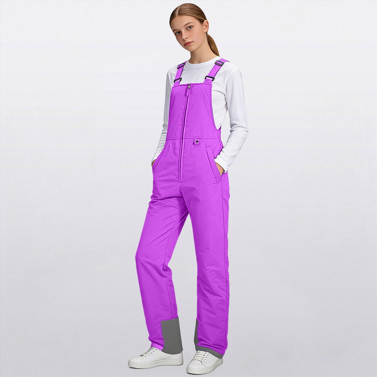 HCNTES Children's Insulated Snowsuit Bib Overalls Kids Adjustable Strap Design for Skiing Winter Activities(A-Purple,9-10 Years)