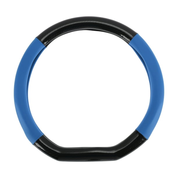 Cubierta de volante de cuero artificial PU Unique Bargains, protector de volante de coche de 14.96" en patrón de fibra de carbono negro y azul, 1 pieza