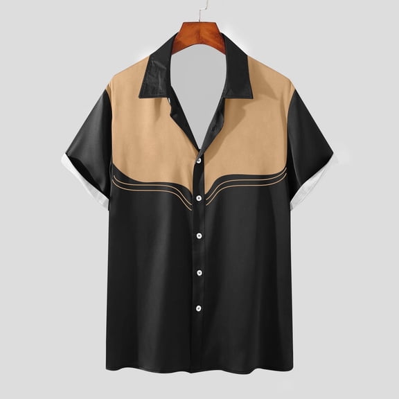 Men's Vintage Blouse Shirt Cotton Polyester Blend, Casual Button Down Short Sleeve Turndown Collar, Quick Dry Breathable, Daily Beach Vacation Streetwear Husband | Zenithor,Black L