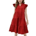 thumbnail image 2 of Flash Deals Gamivast Girls Summer Dress Cute Ruffle Cap Sleeve Dress V-Neck Flowy A Line Mini Dress Sundress Vacation Casual Beach Dress Red 14-15Y Vestidos De Verano Para Niña, 2 of 8
