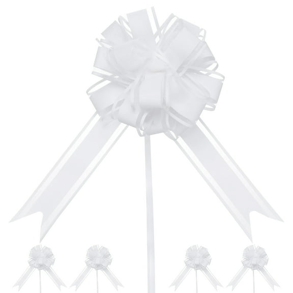 10pcs Large Pull Bow 8 Inch Flower Bows for Wedding Baskets, White