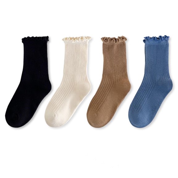 Soccer Socks Boy Children's Girls4pc Stacked Socks Cotton Mid Tube Socks Socks Children's Socks Boot Socks for Boy Black 9Y