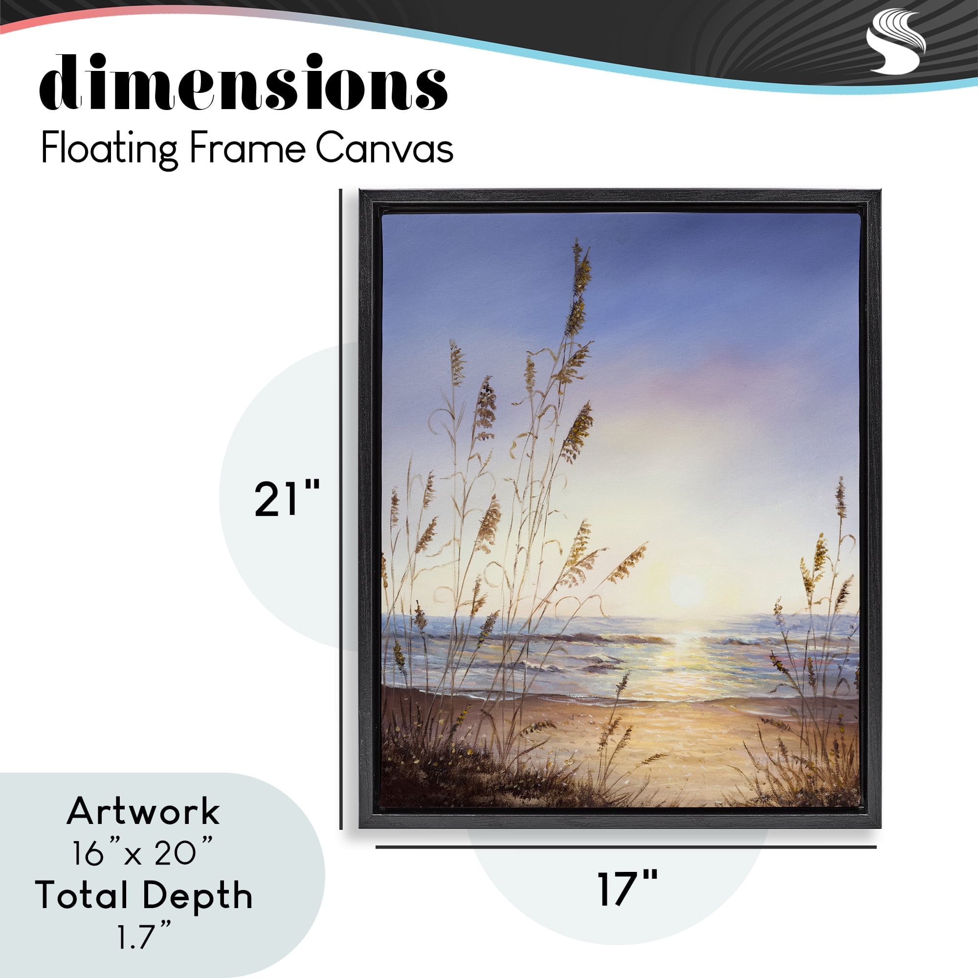 Seascape with Sunlit Grasses Black Framed Floater Canvas Wall Art, design by Michelle Faber