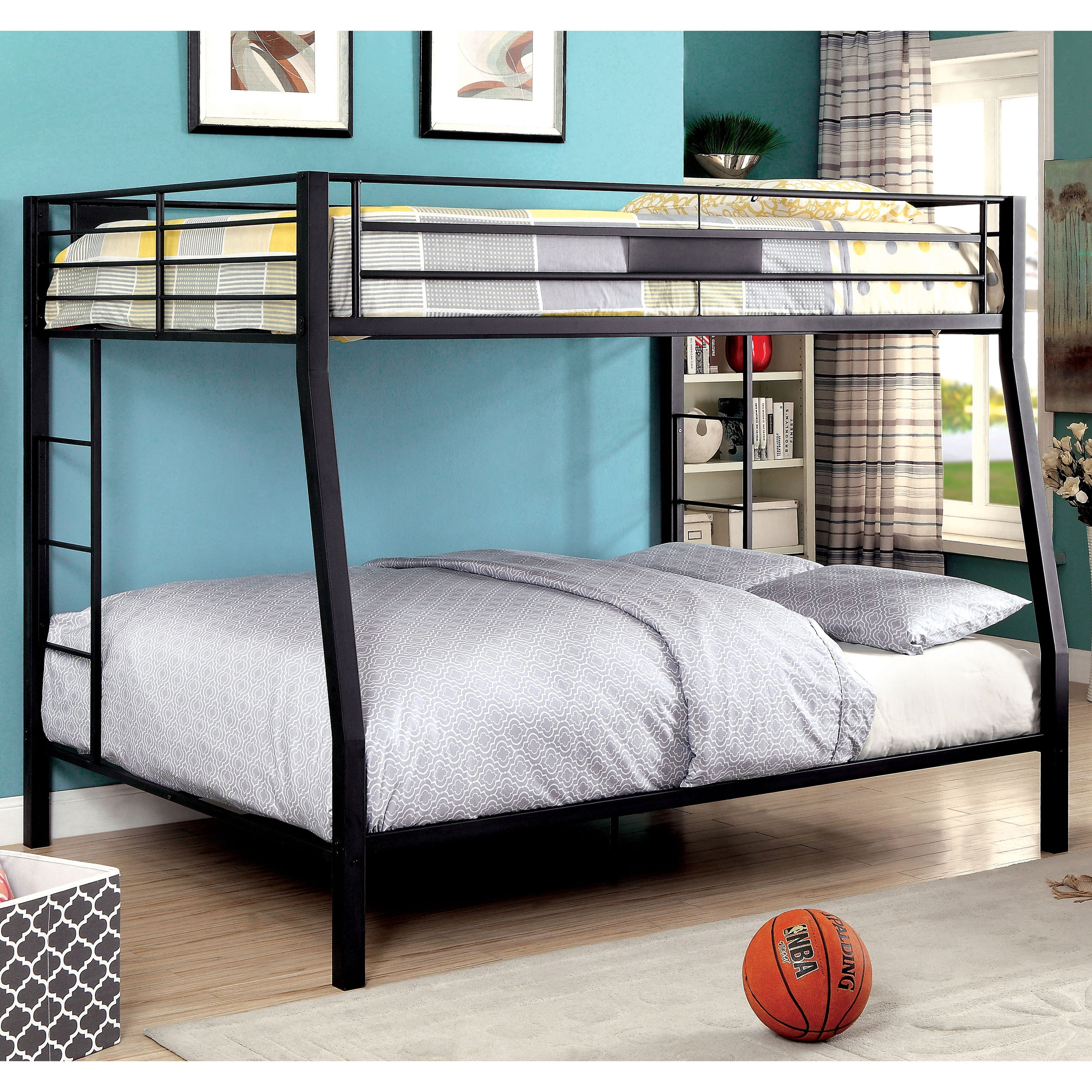 Free Shipping Furniture of America Clarence Metal Black Full Queen Kids Bunk Bed Walmart