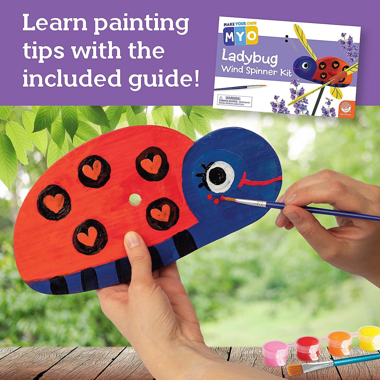 MindWare Make Your Own Ladybug Wind Spinner Wood Craft Kit, Build & Decorate for Ages 8 & Up