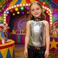 thumbnail image 2 of Glisme Girls Tank Top Shiny Sequined Glitter Performance Tee Sleeveless Sequin Glitter Asymmetrical Off Shoulder Dance Shirt With Rhinestone Trim Classic Top Size 7-8 Years Silver, 2 of 4