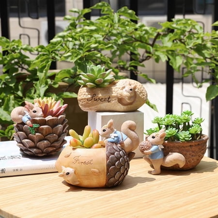 Flowerpot Cartoon Cute Squirrel Fleshy Flower Pot Resin Succulent Pots Desktop Decoration For Office