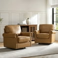 thumbnail image 2 of Genuine Leather Armchair Set of 2 Luxury Rocking Swivel Chair Metal Base Living Room Office Bedroom Camel, 2 of 7