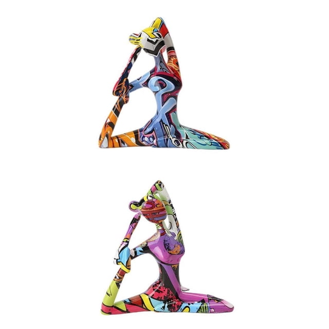 2 piezas Yoga estiramiento estatua escultura figurita escritorio coche artesanía