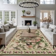 thumbnail image 3 of Beige Spring Floral Area Rugs 5'x7', Small Throw Rugs for Laundry Room Playroom, Elegant Pastoral Flowers Birds Watercolor Indoor Outdoor Rug Non-Slip Low Pile Carpet Runner Reversible Floor Mats, 3 of 8