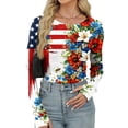 thumbnail image 3 of Women’s Long Sleeve Crewneck Top with Flag and Floral Print Casual Pullover Soft Lightweight Knit Sweater for Daily Wear Blue 2XL, 3 of 5