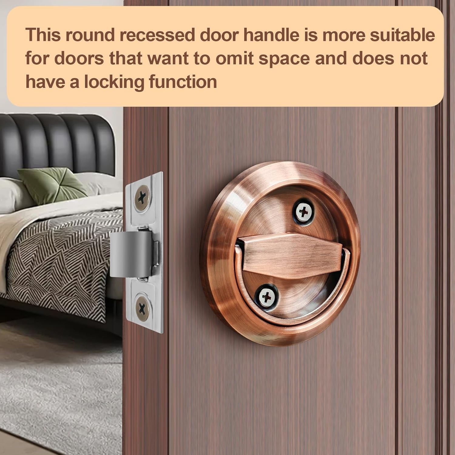 ABCISI Round Recessed Door Lock, Stainless Steel 304 Hidden Recessed Cup Door Handle, Low Profile Door Knob for Privacy Pocket Door, Flat Door Knob, Copper