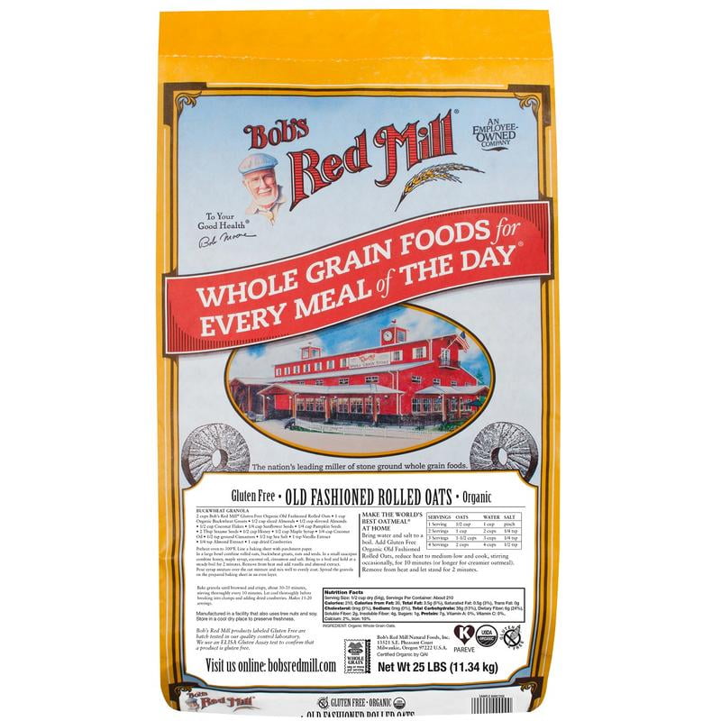Bob's Red Mill Gluten Free Organic Old Fashioned Rolled Oats 25 lb (1 count) - Walmart.com Bob's Red Mill Gluten Free Organic Old Fashioned Rolled Oats 25 lb (1 count) - Walmart.com