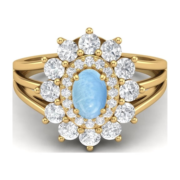 4.03 Ctw Oval Natural Larimar 925 Sterling Silver Gold Vermeil Solitaire Women's Mother's Day Gift Ring