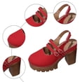thumbnail image 6 of Rokment Womens Platform Chunky High Heels Mary Jane Mules Sandals Summer Fall Trendy Casual Buckles Leather Closed Toe Block Heeled Slingback Dressy Footwear with Back Straps Red Size 8, 6 of 8