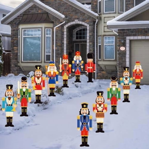 12 Pcs Christmas Nutcracker Yard Signs Decorations Outdoor with Stakes, Christmas Nutcracker Soldiers Lawn Decorations Signs for Outside Pathway Walkway Winter Holiday Decor$$Garden & Patio