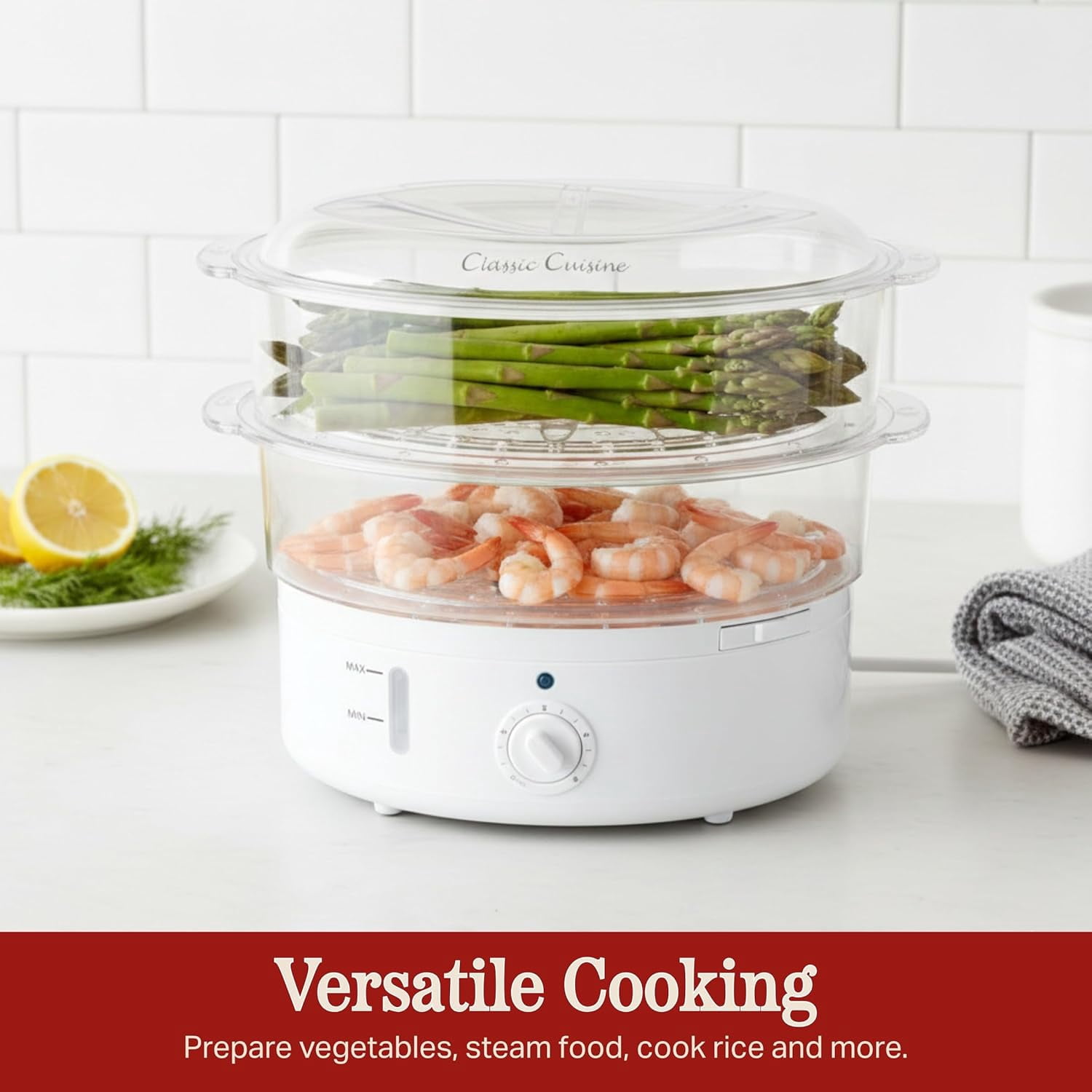 6.3 Quart Electric Vegetable Steamer Rice Cooker with Timer for Healthy Cooking
