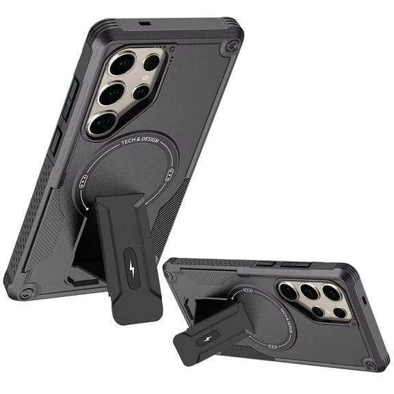 For Samsung Galaxy S25 Ultra Case, Magnetic Invisible Kickstand Holder with Magsafe, Slim Fit Shockproof Hybrid Military Grade Heavy Duty Phone Cover (Black)