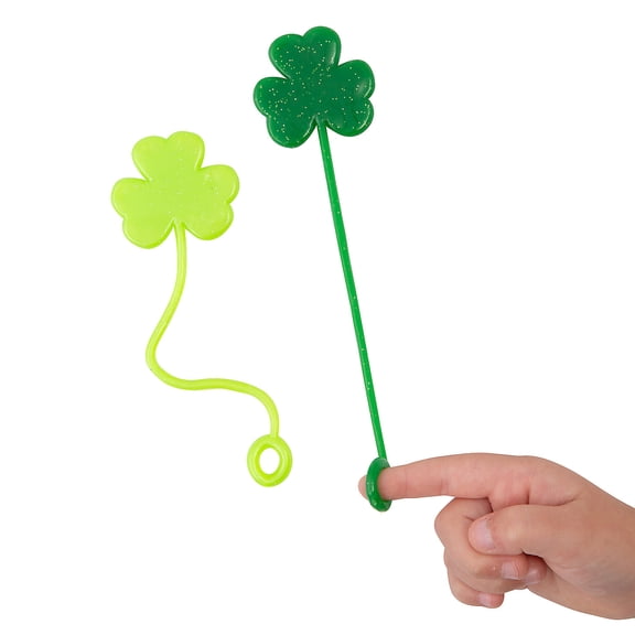 Fun Express 2" x 8" St. Patrick’s Day Sticky Shamrocks on a Ring - 12 Pieces