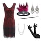 thumbnail image 2 of Vestido estilo flapper con lentejuelas y cuello de encaje de los años 20 para mujer, estilo art déco, con mangas, con flecos y lentejuelas, vestido de fiesta sin mangas, 2 of 4