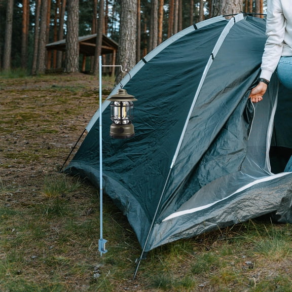 MOKKHNB 1Set Blue Aluminum Outdoor Lamp Pole Adjustable Double Hook Stand for Hiking Camping