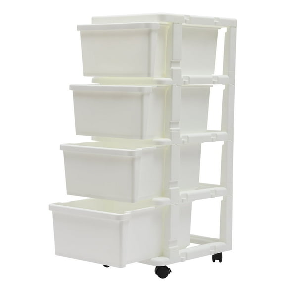 4-Drawer Storage Organizer with Roof Space, Smooth Track for Easy Use, White PP Material, Space-Saving Solution for Bedroom, Kitchen, and Living Room Organization