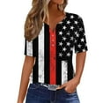 thumbnail image 2 of Lilgiuy 4th of July Tops for Women Short Sleeve V Neck 2024 Summer Casual T Shirt Tee Trendy American Flag Star Print Button Basic Pullover Blouses (Black,XL), 2 of 5