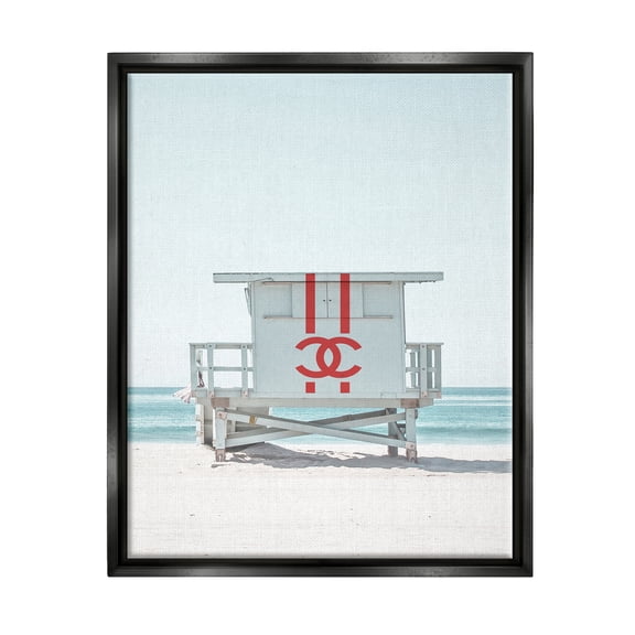 Stupell Industries Glam Summer Beach Hut Nature Painting Black Floater Framed Art Print Wall Art, 17 x 21