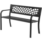 Garden Bench,Outdoor Benches,Iron Steel Frame Patio Bench with Mesh Pattern and Plastic Backrest Armrests for Lawn Yard Porch Work Entryway,Black