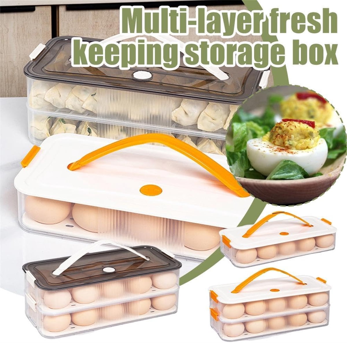 Deviled Egg Containers with Lid Tutuviw Clear Storage Egg Platter for Devil Egg,Deviled Egg Tray Carrier with Handle Deviled Egg Carrier Tray Stackable Egg Holder for Kitchen Easter (2 Layer)