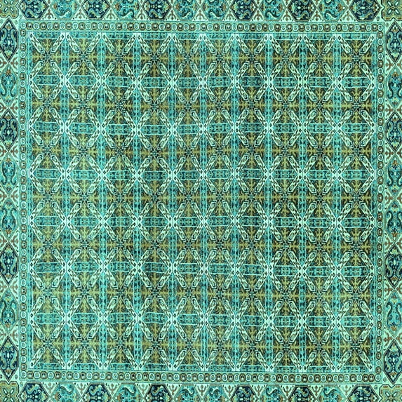 Ahgly Company Machine Washable Indoor Square Abstract Turquoise Blue Modern Area Rugs, 7' Square
