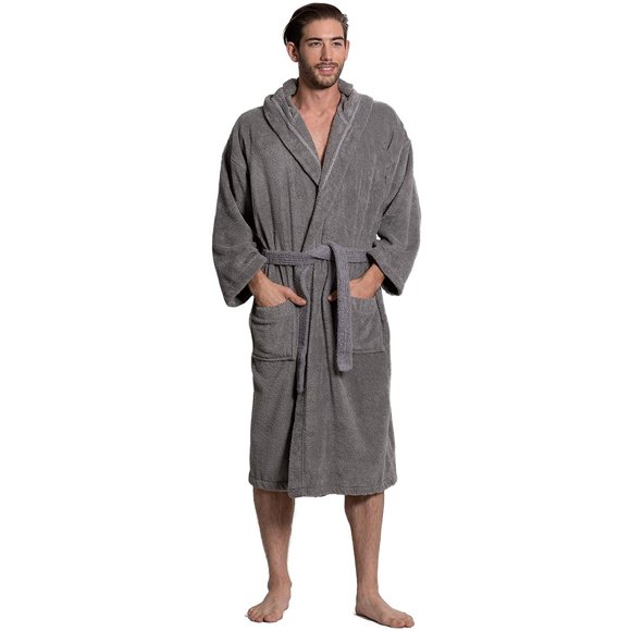 Men's Turkish Terry Cloth Robe, Thick Hooded Bathrobe