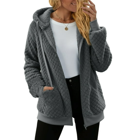 Admvng Fleece Jacket Women Zipper Hooded Cardigan Coats Long Sleeve Winter Jackets for Women S-2XL