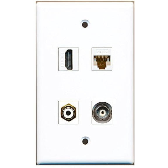 RiteAV - 1 Port HDMI 1 Port RCA White 1 Port BNC 1 Port Cat6 Ethernet White Wall Plate