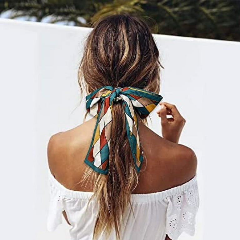 Pearl Hair Scrunchies Flower Print Weave Elastic Hair Ropes Long