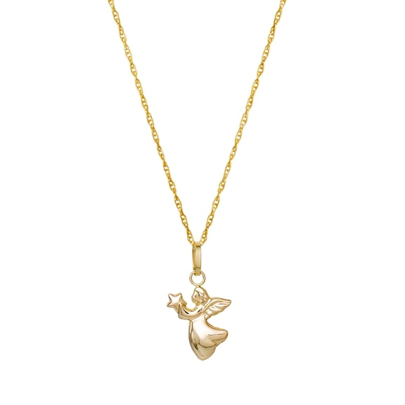 Brilliance Fine-Women's Girl’s 14K Yellow Gold Angel Pendant, 16” Chain