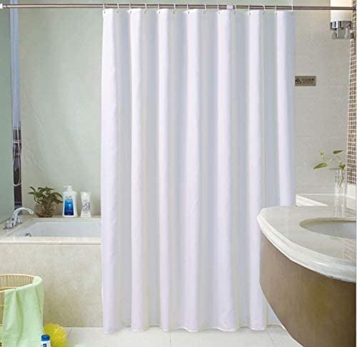 Fabric Bathroom Shower Curtain Plain White Extra Wide Extra Long With Hooks Ring 