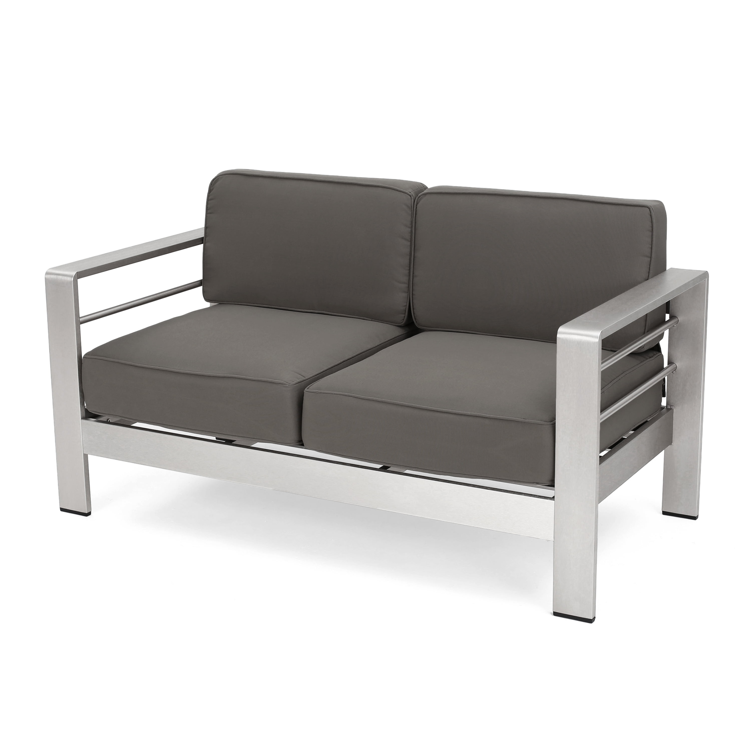 Outdoor Aluminum Frame Double Seat Loveseat, Lightweight Leisure Sofa for Patio Garden, Gray