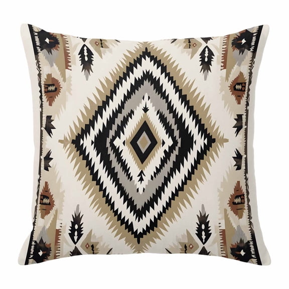 Throw Pillow Covers 24x24 Inch, Boho Black Brown Decorative Pillow Cases for Couch Sofa Bed, Vintage Geometric Southwestern Ethnic Cotton Linen Square Home Decor Pillowcases with Hidden Zipper