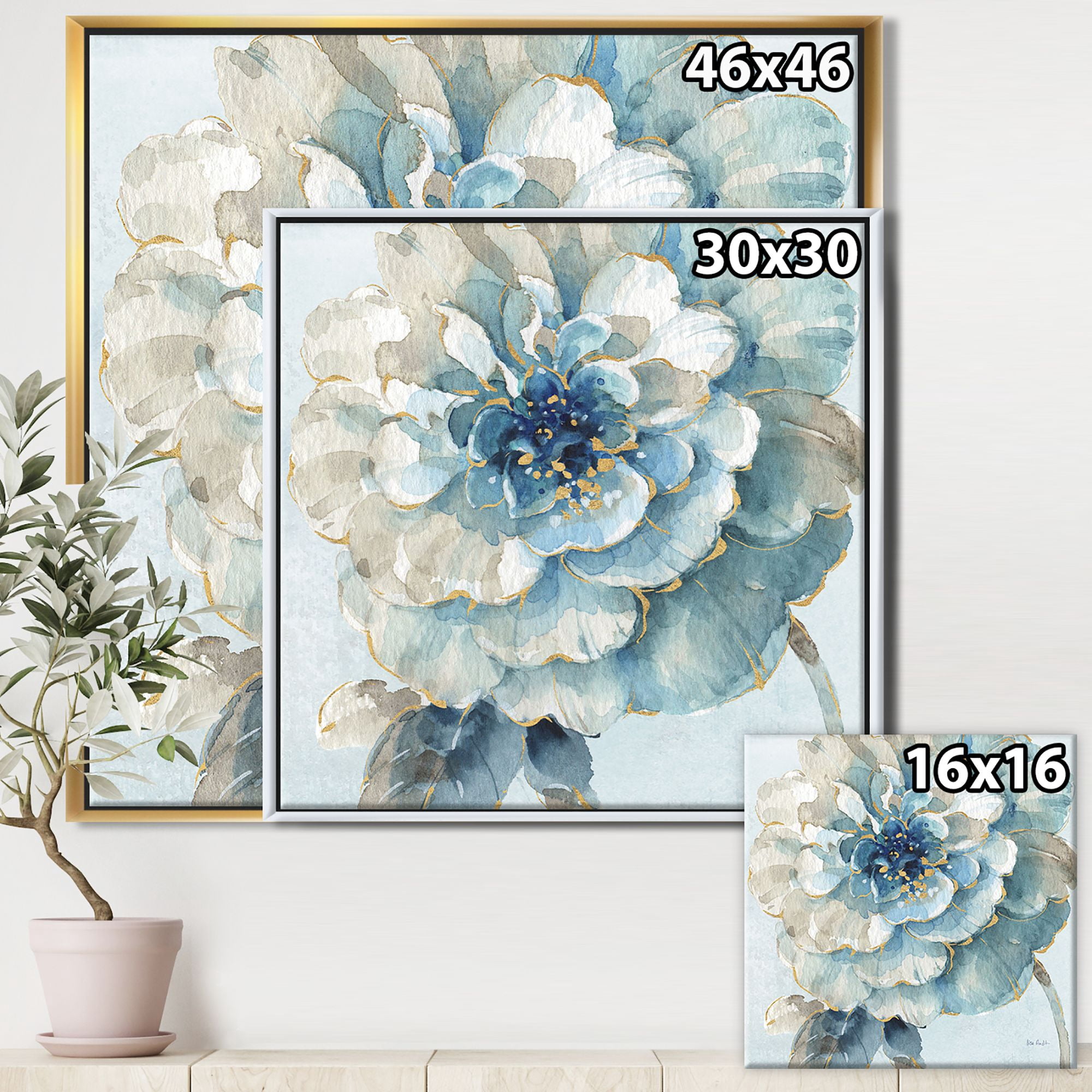 Designart ' Indigold Watercolor Flower II ' Farmhouse Framed Canvas