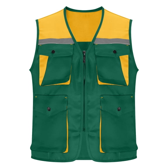 Htigea Women's Cargo Vest Striped Reflective Safety88Uniform Vests Lightweight Outdoor Hiking Fishing Tops Green L