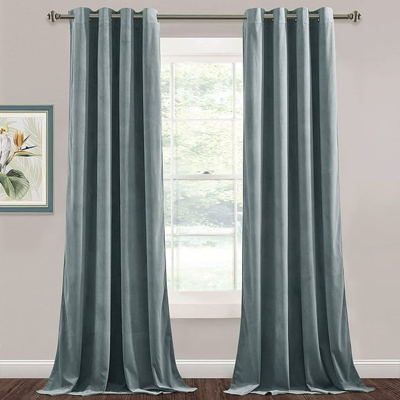 ZMLEVE Extra Long Curtains for Sliding Door- Heavy Weighted Velvet Light Blocking Drapes Privacy Room Divider Curtains for Closet / Foyer Door / Shared Office, Stone Blue, W52 x L108, 2 Panels