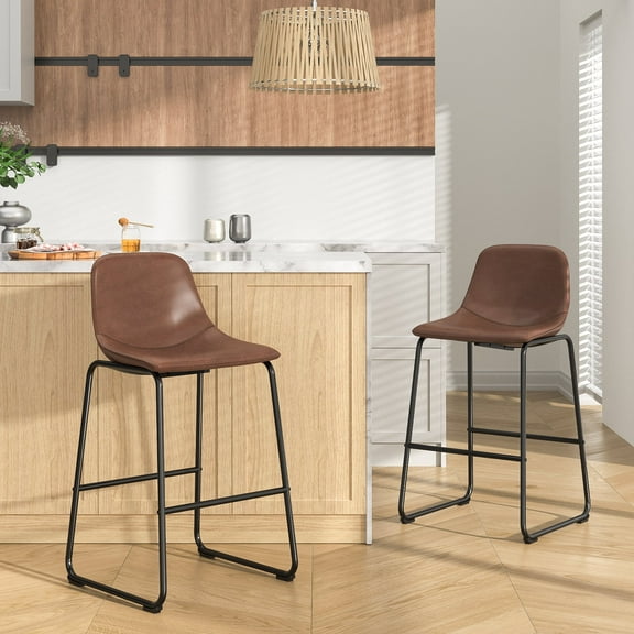 TAVR Furniture 30 inch Upholstered Bar Stools with Back Set of 2, Kitchen Restaurant Counter Chairs Tall Barstools, Brown