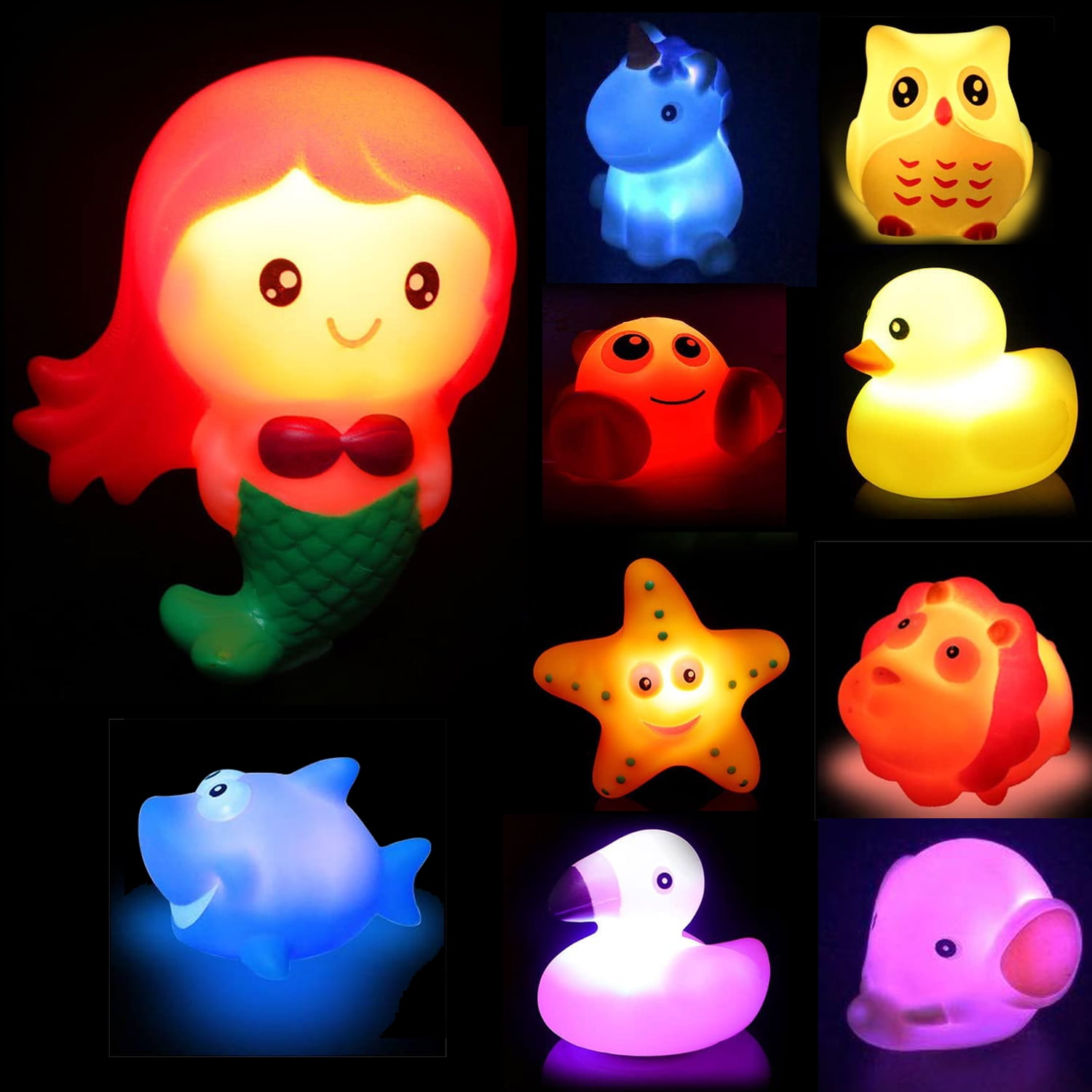 10PCS Light Up Bath Toys, Kids Toddler Flashing LED Floating Bathtub