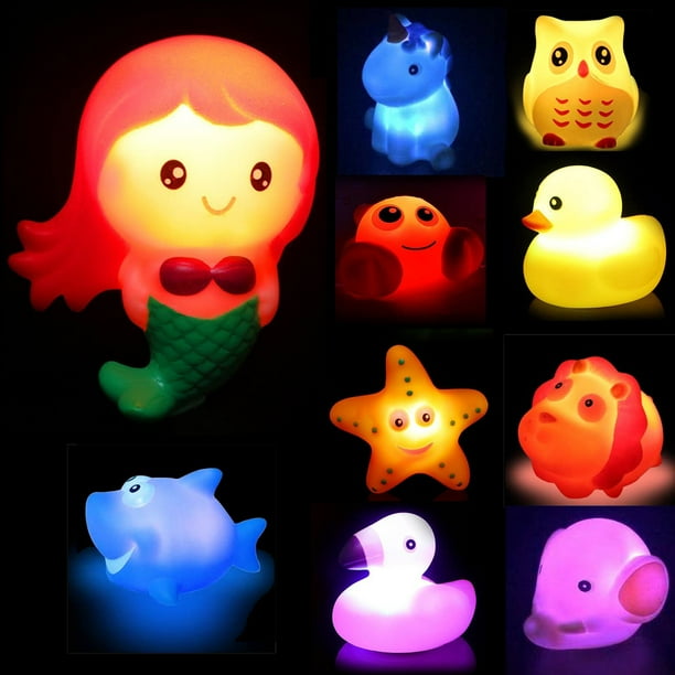10PCS Light Up Bath Toys, Kids Toddler Flashing LED Floating Bathtub