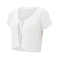 thumbnail image 6 of Ediodpoh Cardigan for Women Crochet Cardigan Summer V Neck Open Front Short Sleeve Lace Knit Casual Boho Top White S, 6 of 9